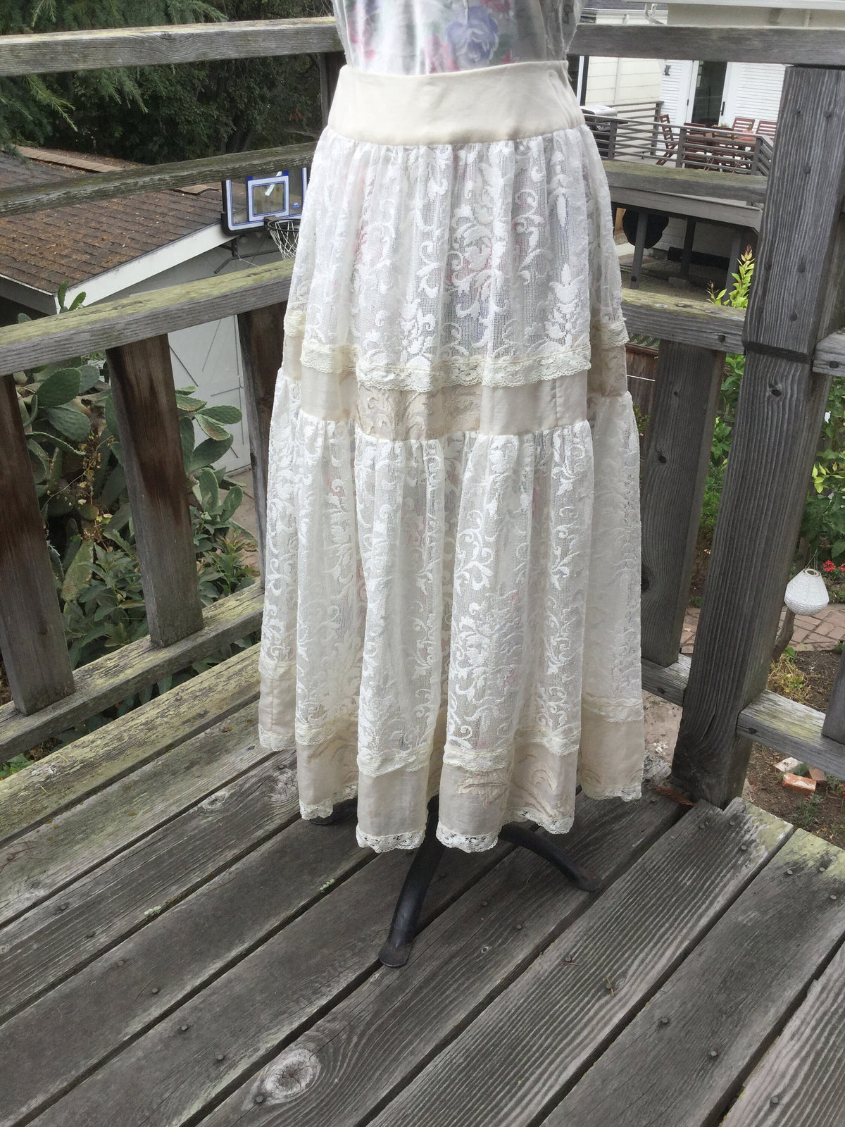 Cleo Beige Lace Tiered Maxi Skirt — view 2