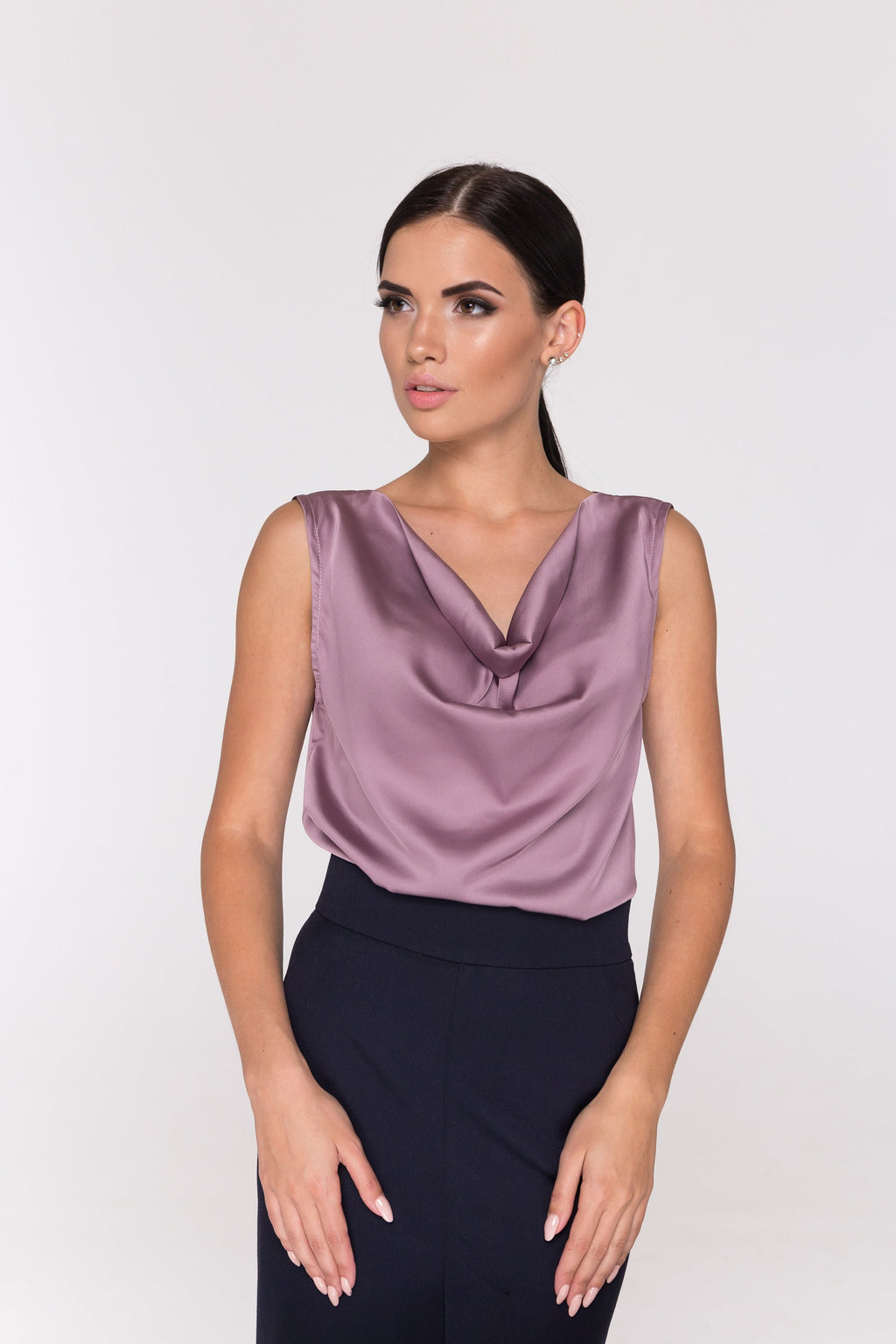 Elena Gray Satin Cowl Neck Blouse — view 4