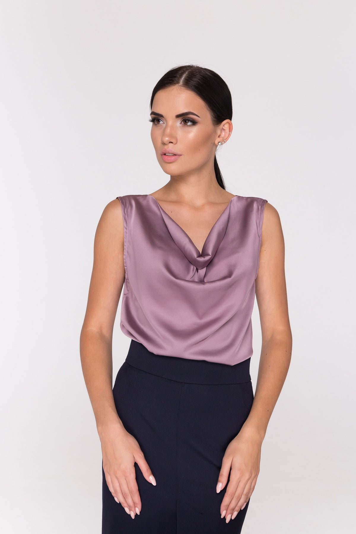 Elena Gray Satin Cowl Neck Blouse — view 4