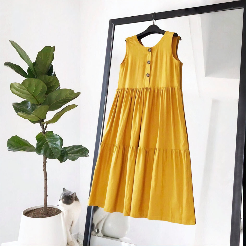 Thea Yellow Linen Smocked Maxi Dress — view 6
