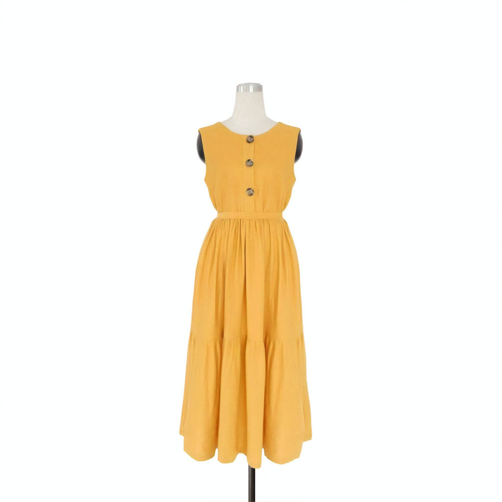 Thea Yellow Linen Smocked Maxi Dress — view 5
