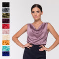 Elena Gray Satin Cowl Neck Blouse — Brisa's Boutique