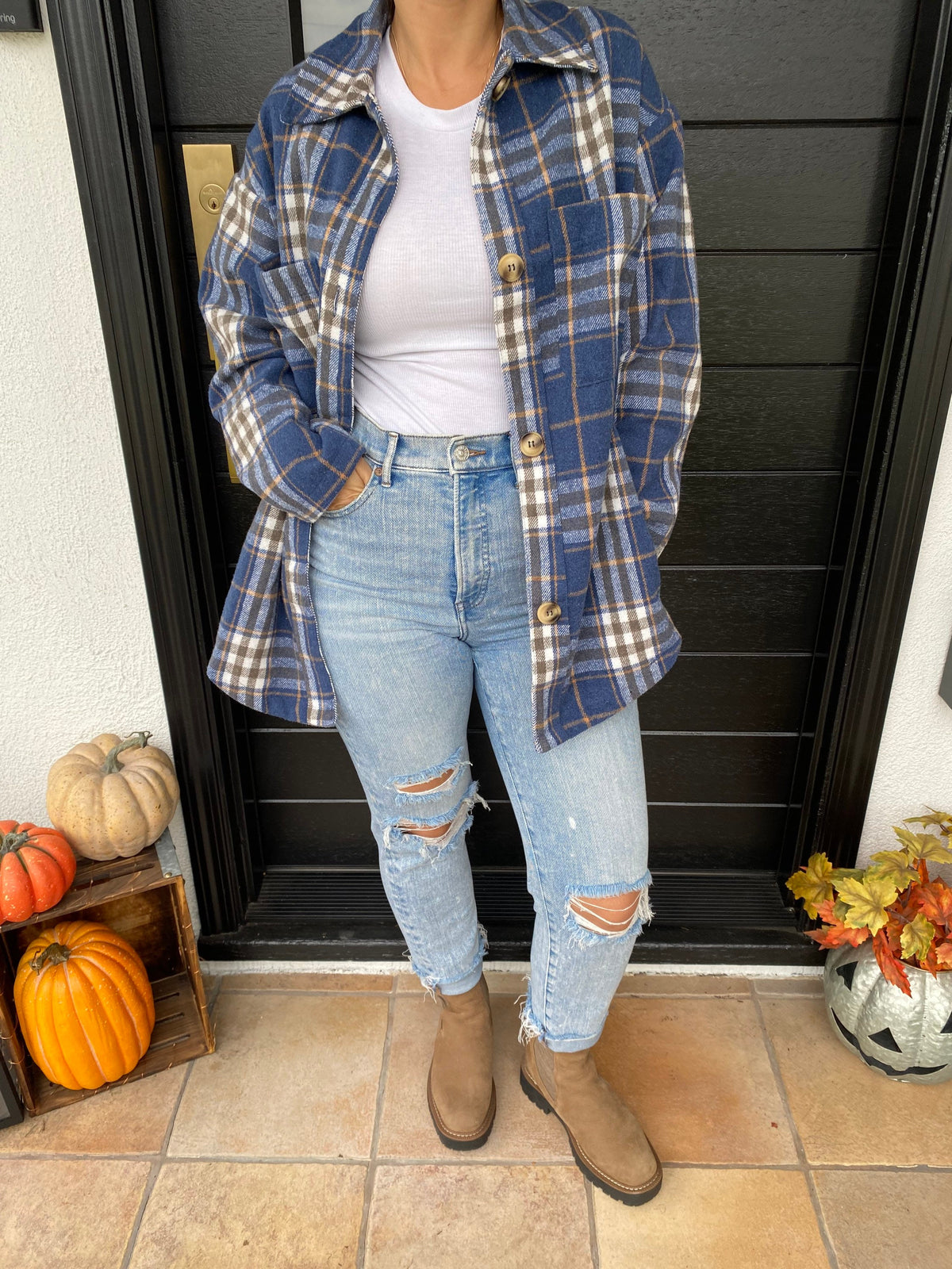 Hattie Plaid Button-Down Shacket — view 2