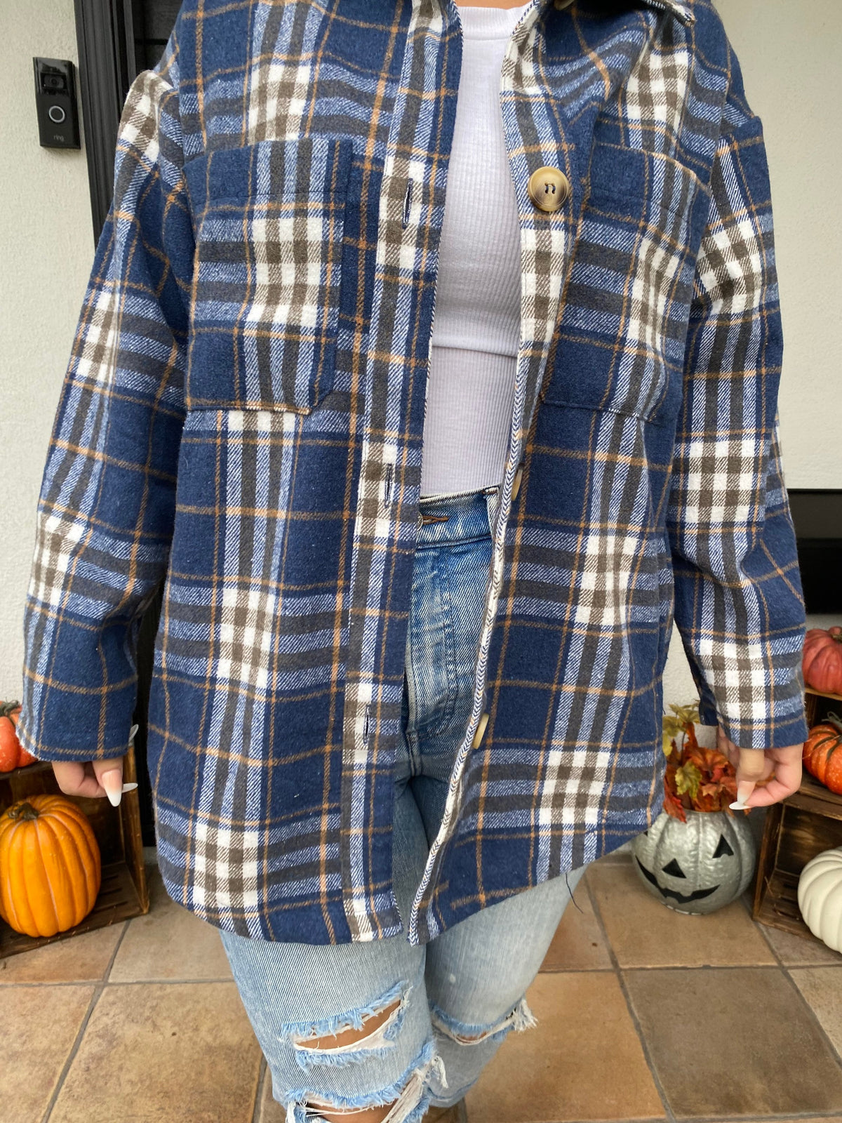 Hattie Plaid Button-Down Shacket — view 3