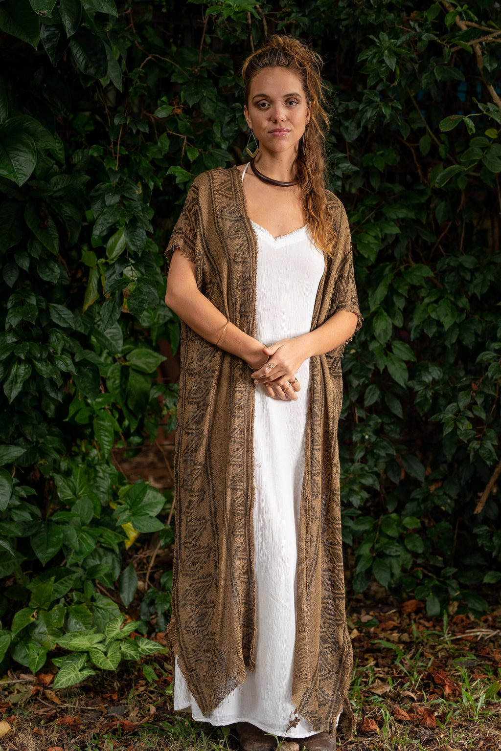 Uma Block-Print Cotton Kaftan Jacket — view 4