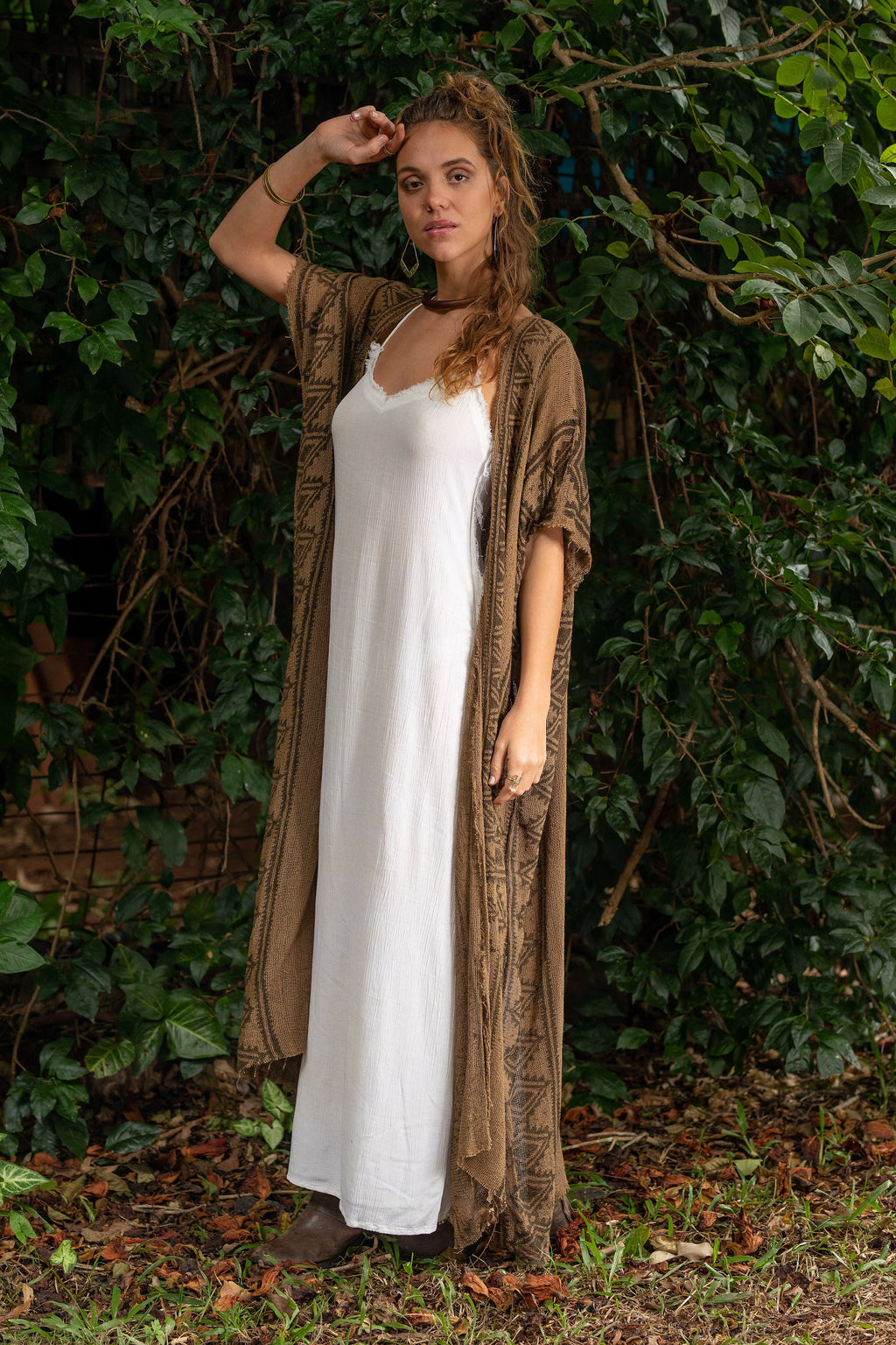 Uma Block-Print Cotton Kaftan Jacket — view 3