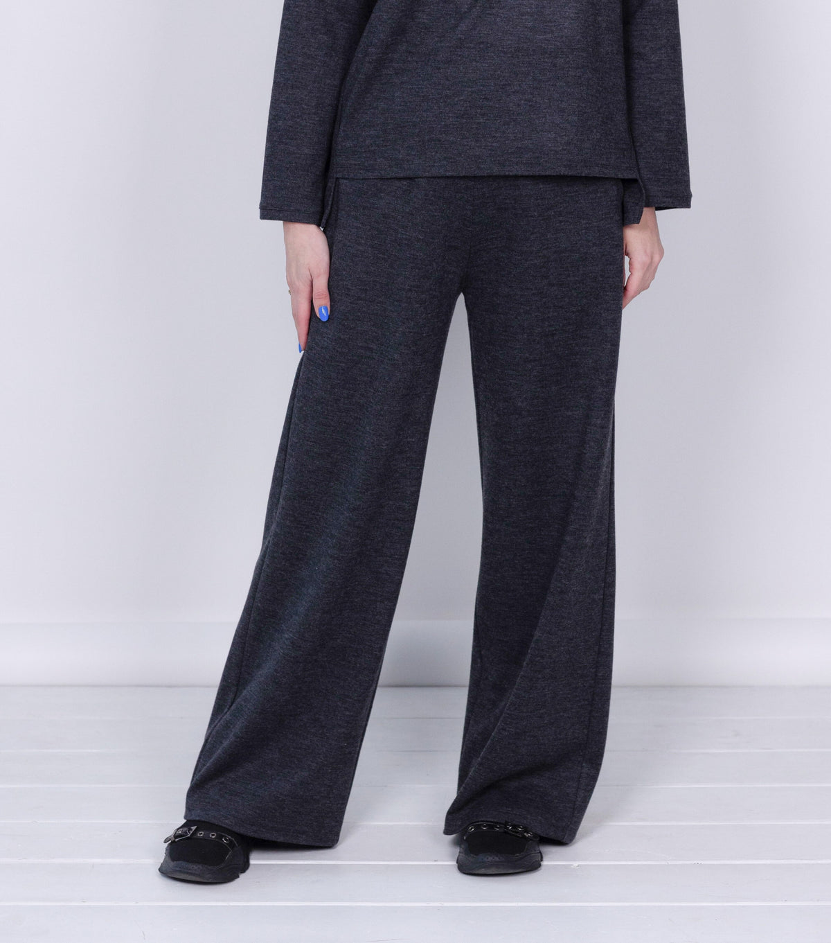Pia Black Wool Wide-Leg Pants — view 3