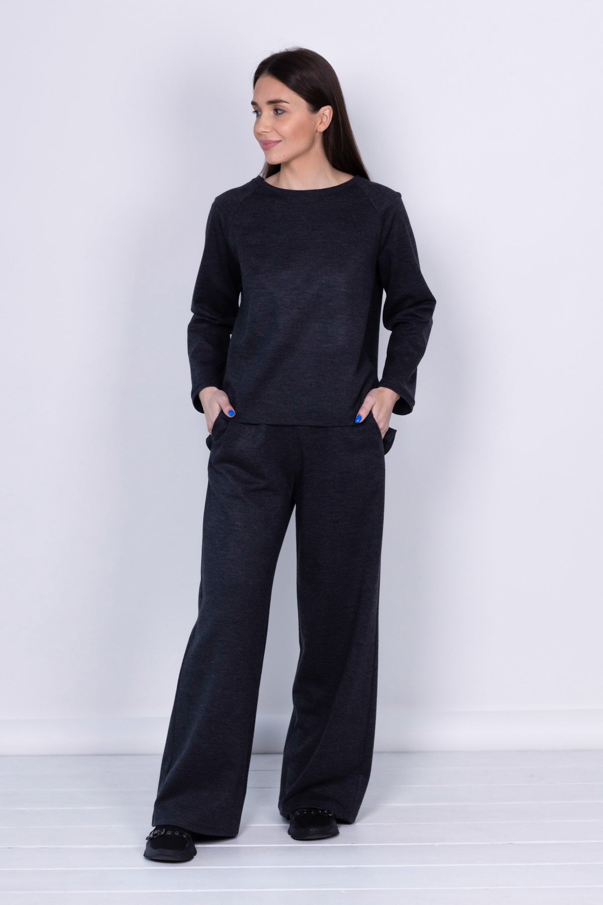 Pia Black Wool Wide-Leg Pants — Brisa's Boutique