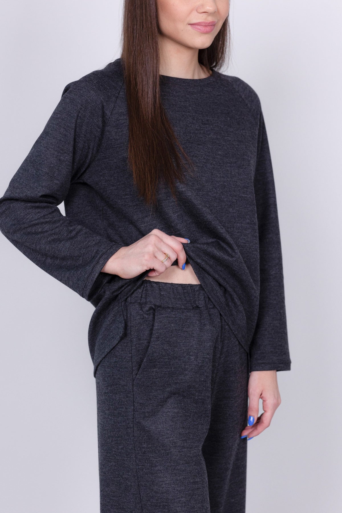 Pia Black Wool Wide-Leg Pants — view 4