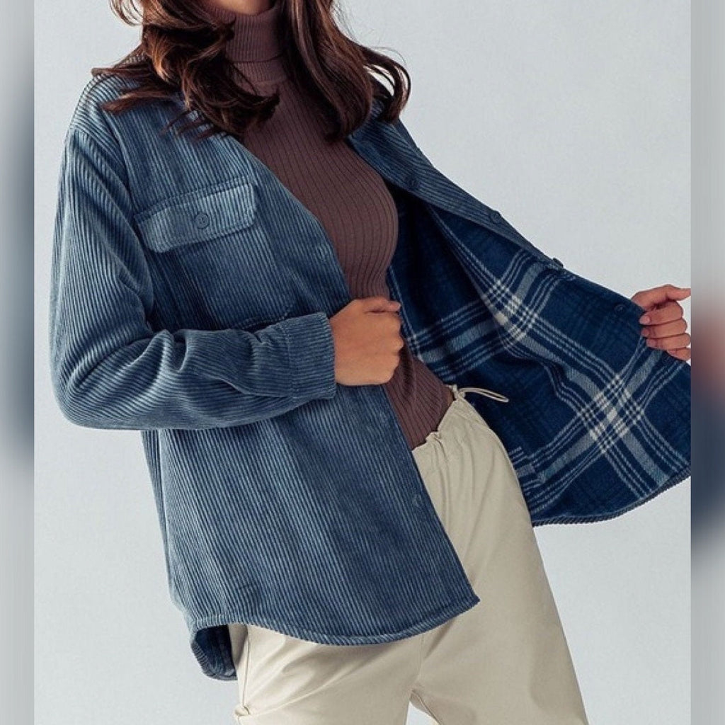 Wren Plaid Corduroy Button-Down Shacket — view 5