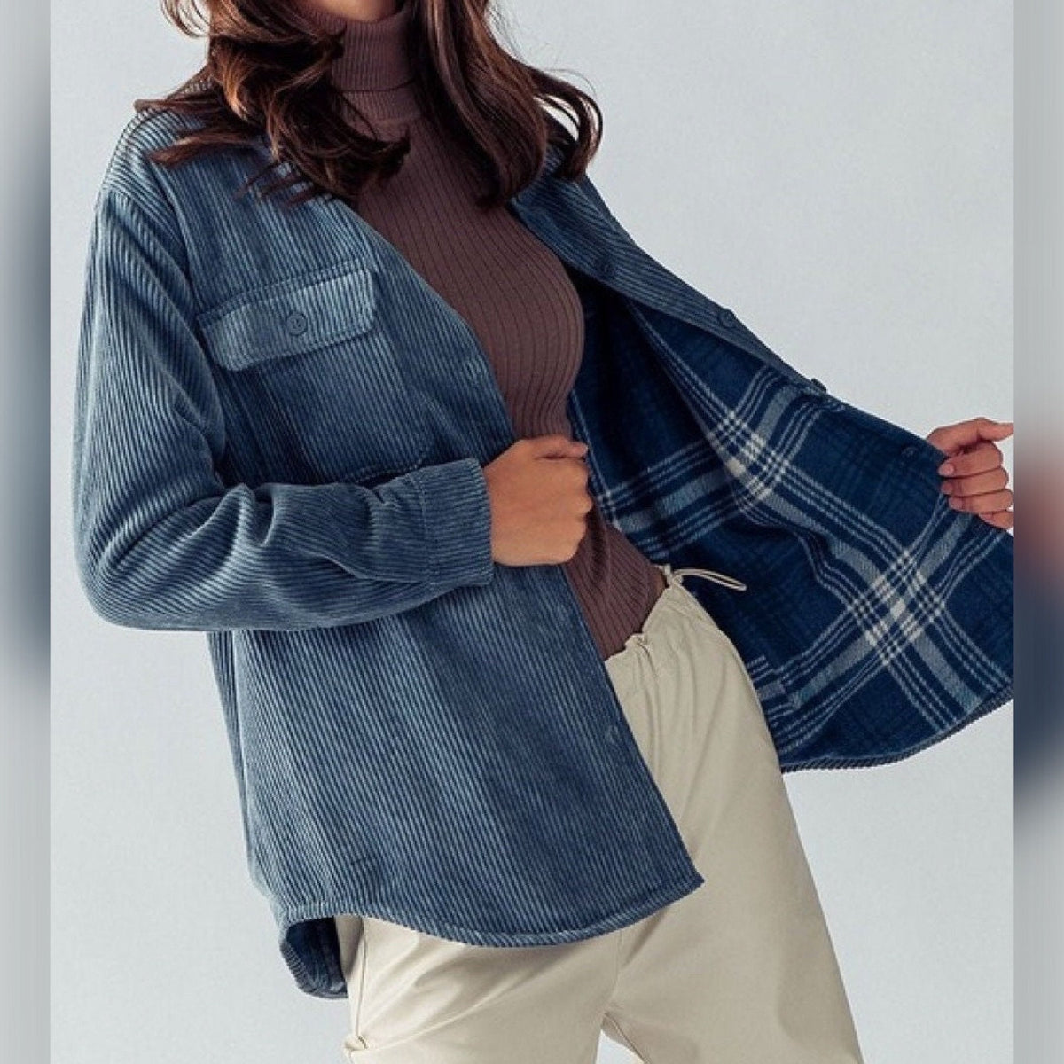 Wren Plaid Corduroy Button-Down Shacket — view 5