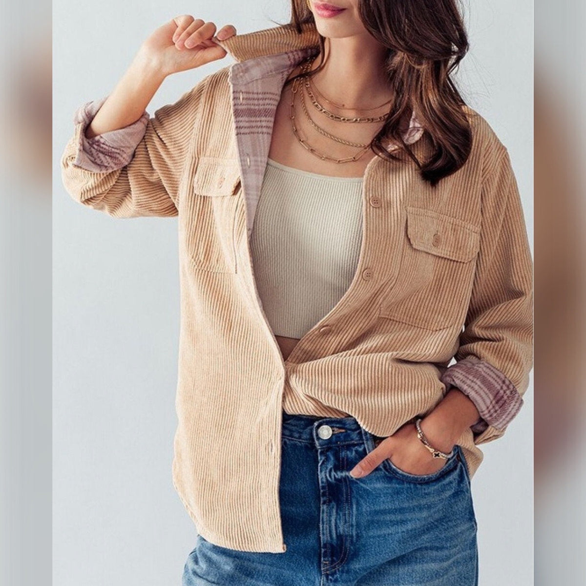 Wren Plaid Corduroy Button-Down Shacket — view 3