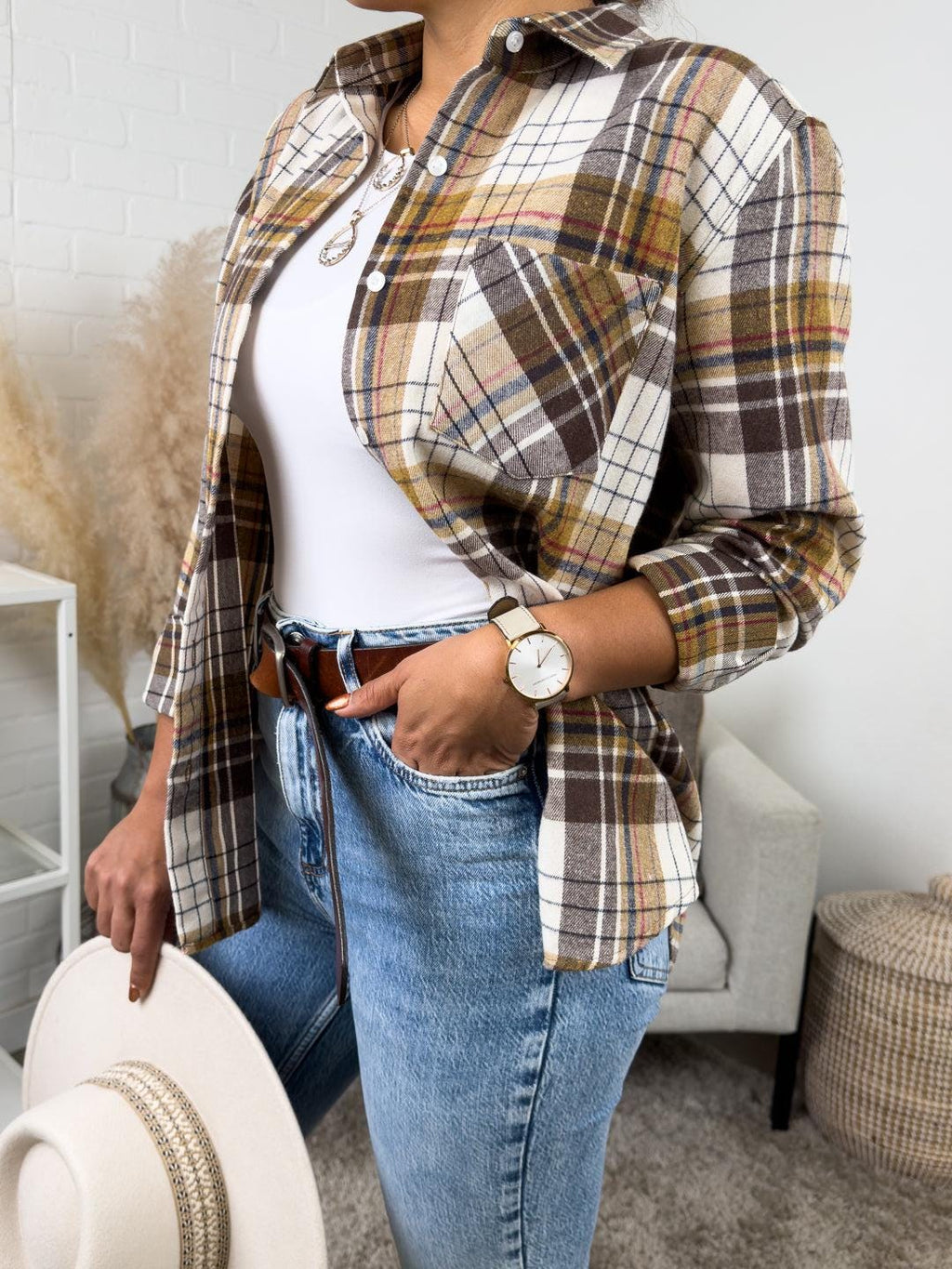 June Plaid Button-Down Cardigan — view 4