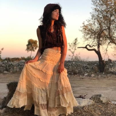 Daisy Orange Lace Tiered Maxi Skirt — view 2