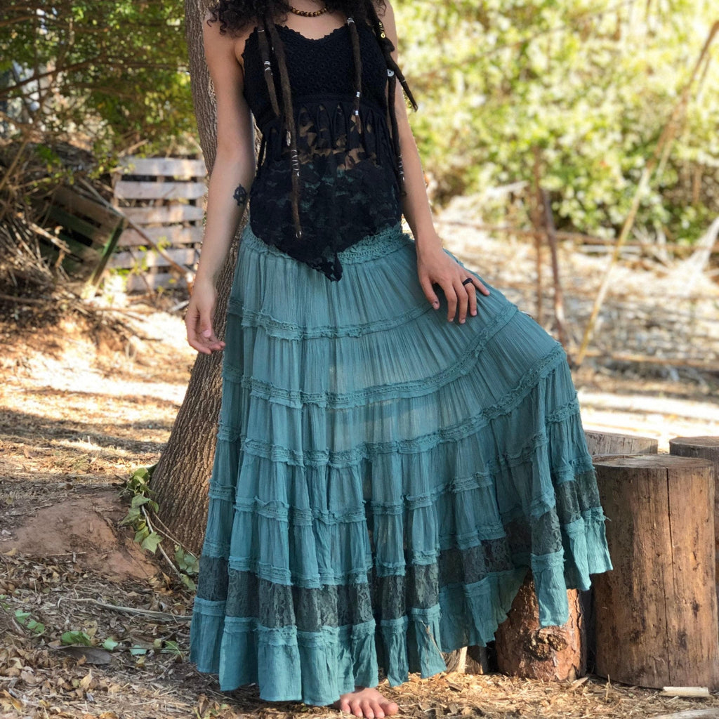 Daisy Orange Lace Tiered Maxi Skirt — view 4