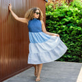 Jade Light Blue Linen Tiered Midi Dress — Brisa's Boutique