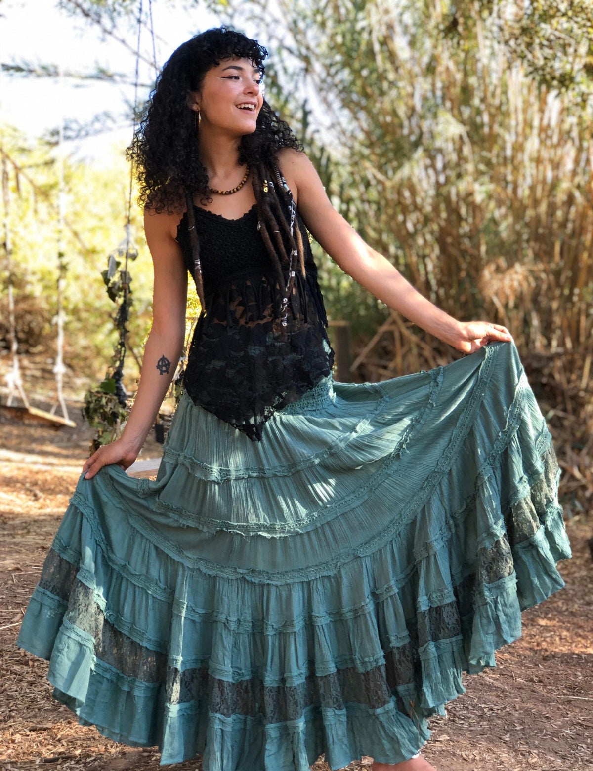 Daisy Orange Lace Tiered Maxi Skirt — view 3