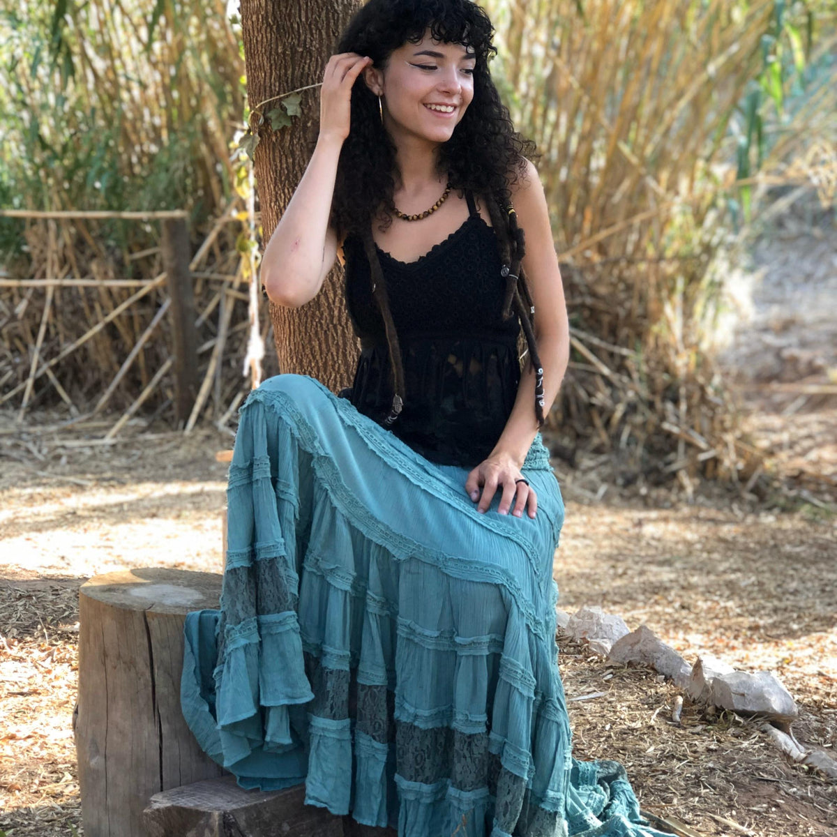 Daisy Orange Lace Tiered Maxi Skirt — view 5