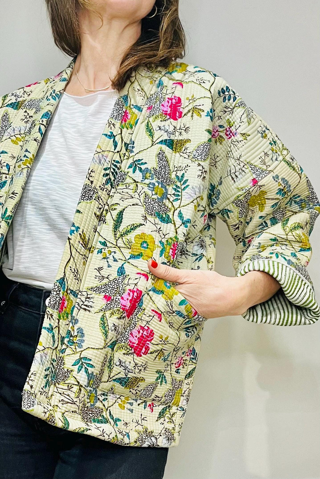Kenna White Cotton Quilted Cardigan — view 2