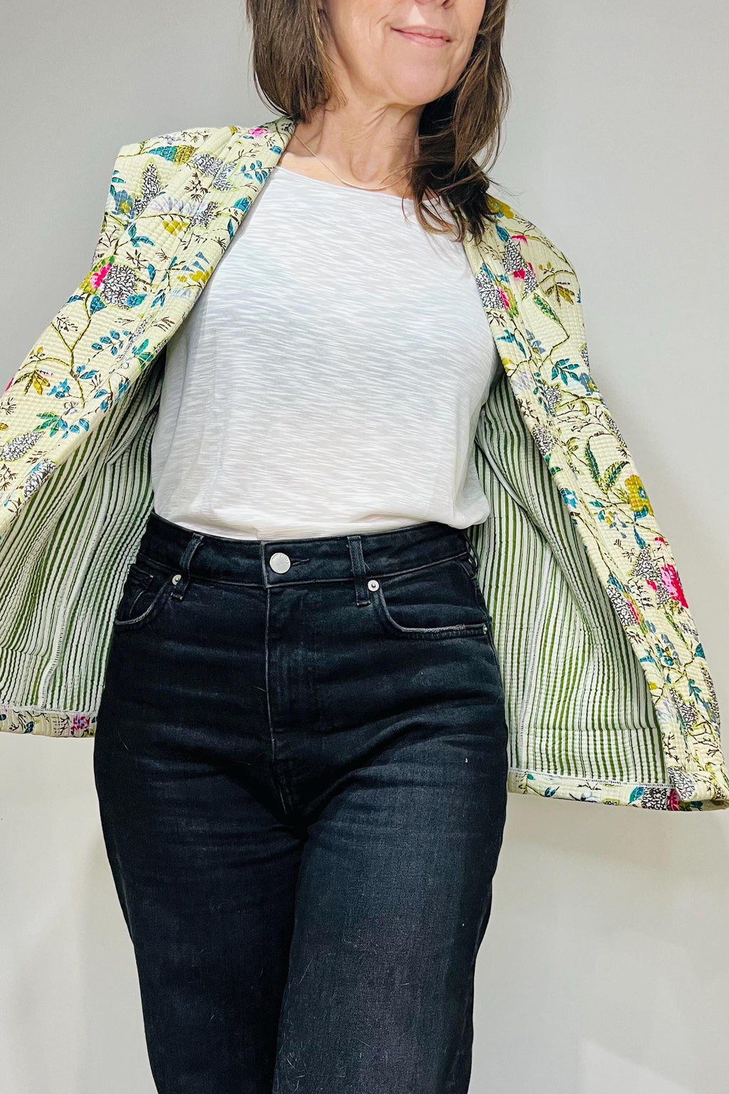 Kenna White Cotton Quilted Cardigan — view 3