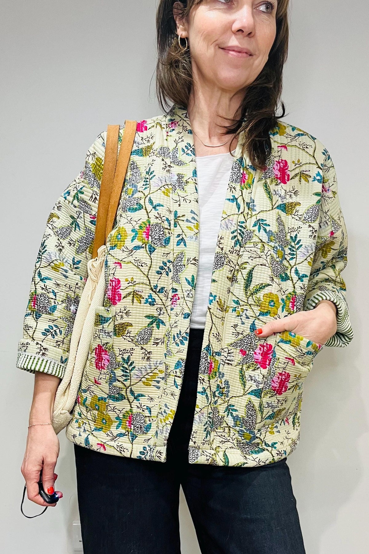 Kenna White Cotton Quilted Cardigan — view 5