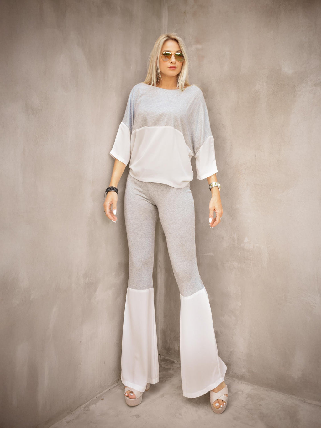 Blair Beige Knit Wide-Leg Pants — view 3