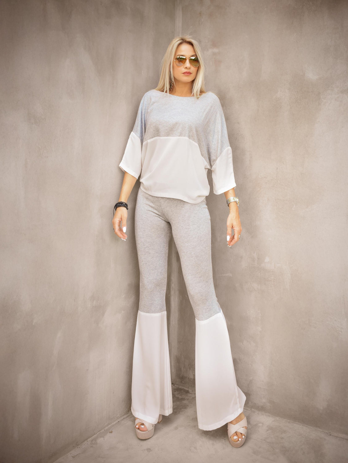 Blair Beige Knit Wide-Leg Pants — view 3