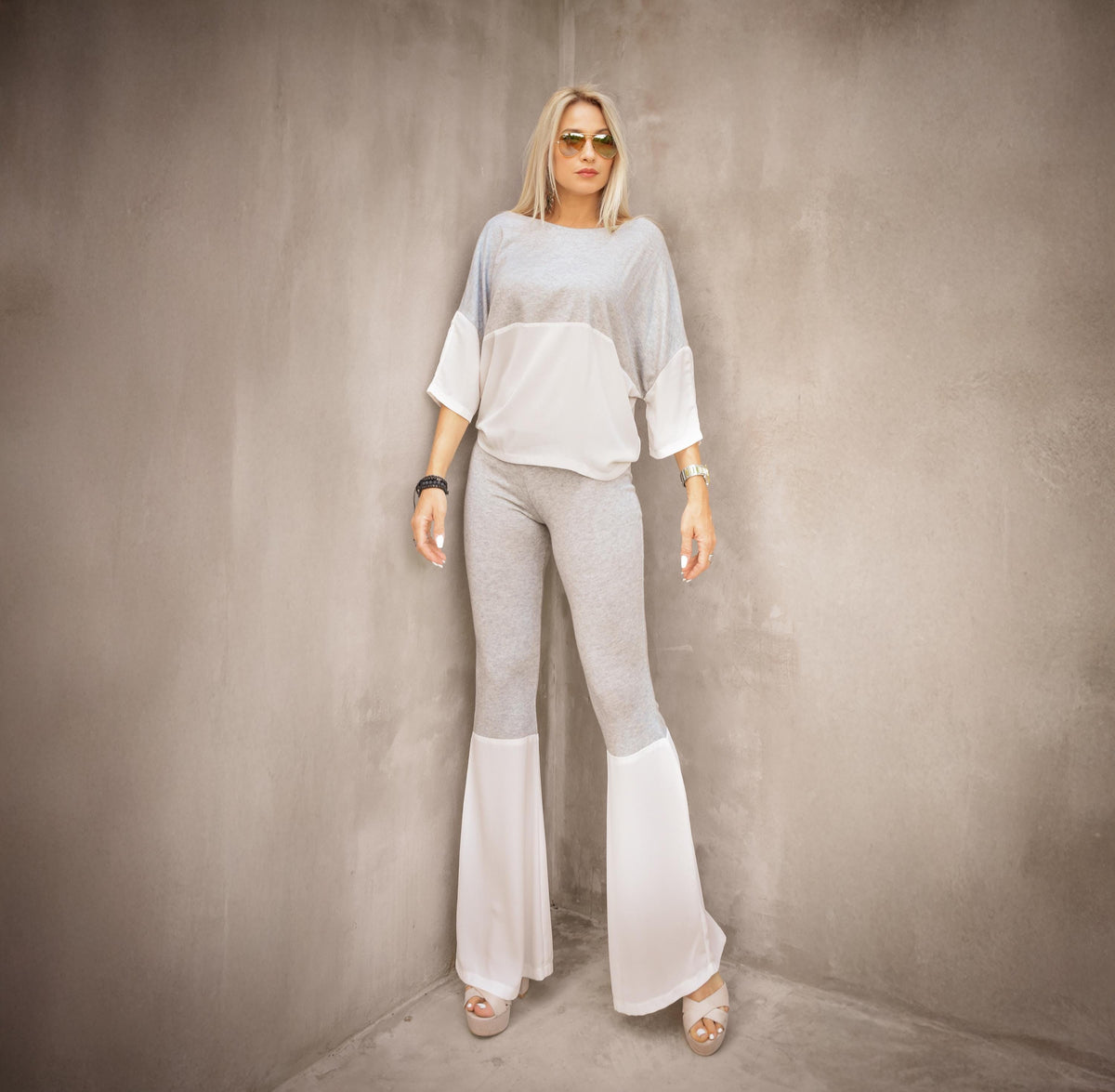 Blair Beige Knit Wide-Leg Pants — view 2