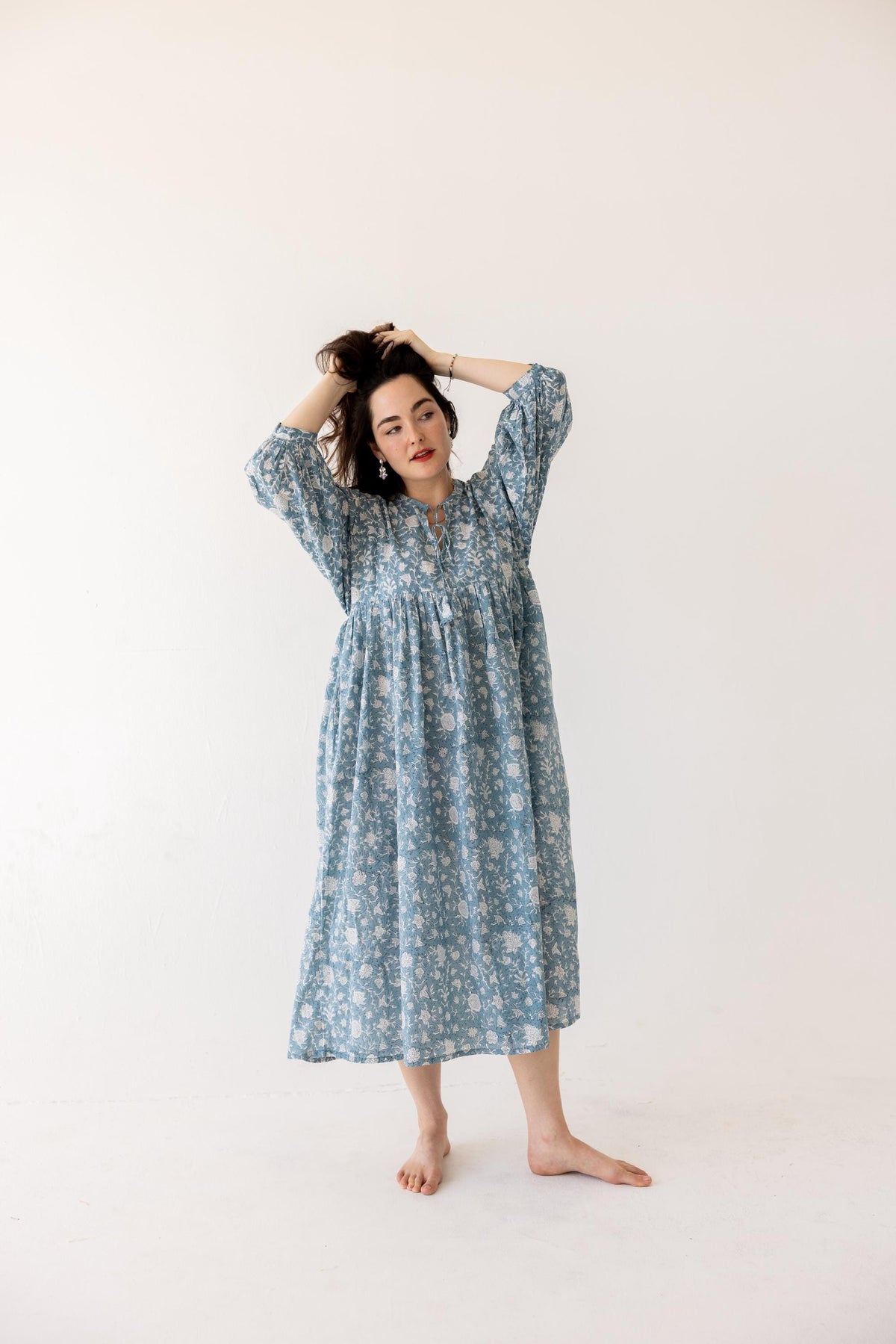 Coco Floral Cotton Tiered Midi Dress — view 3
