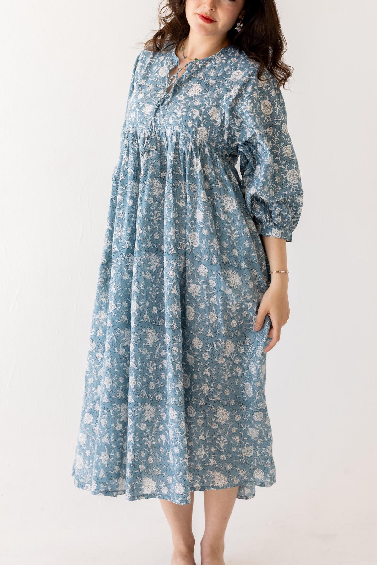 Coco Floral Cotton Tiered Midi Dress — view 2