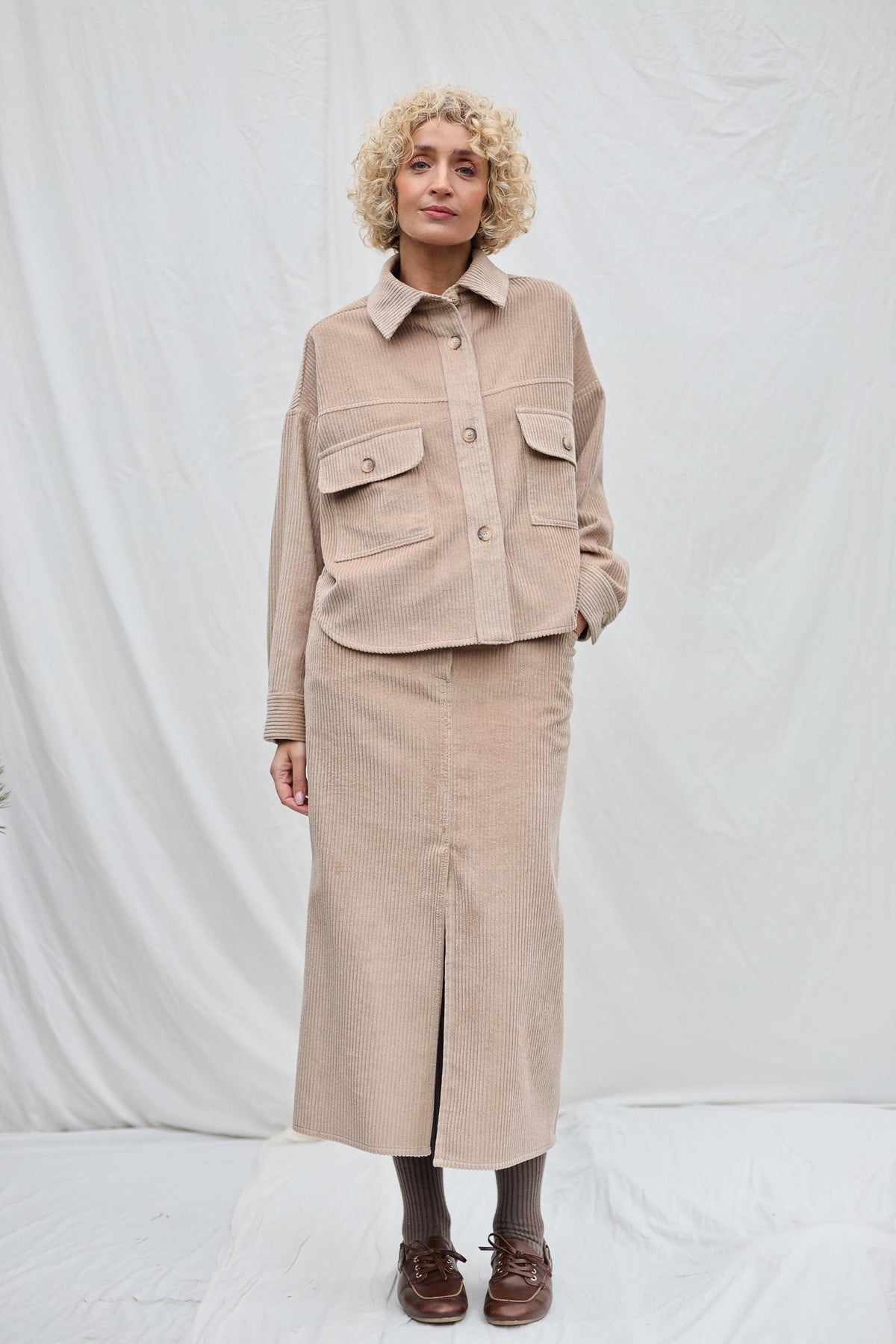 Esme Beige Cotton Oversized Shacket — view 2