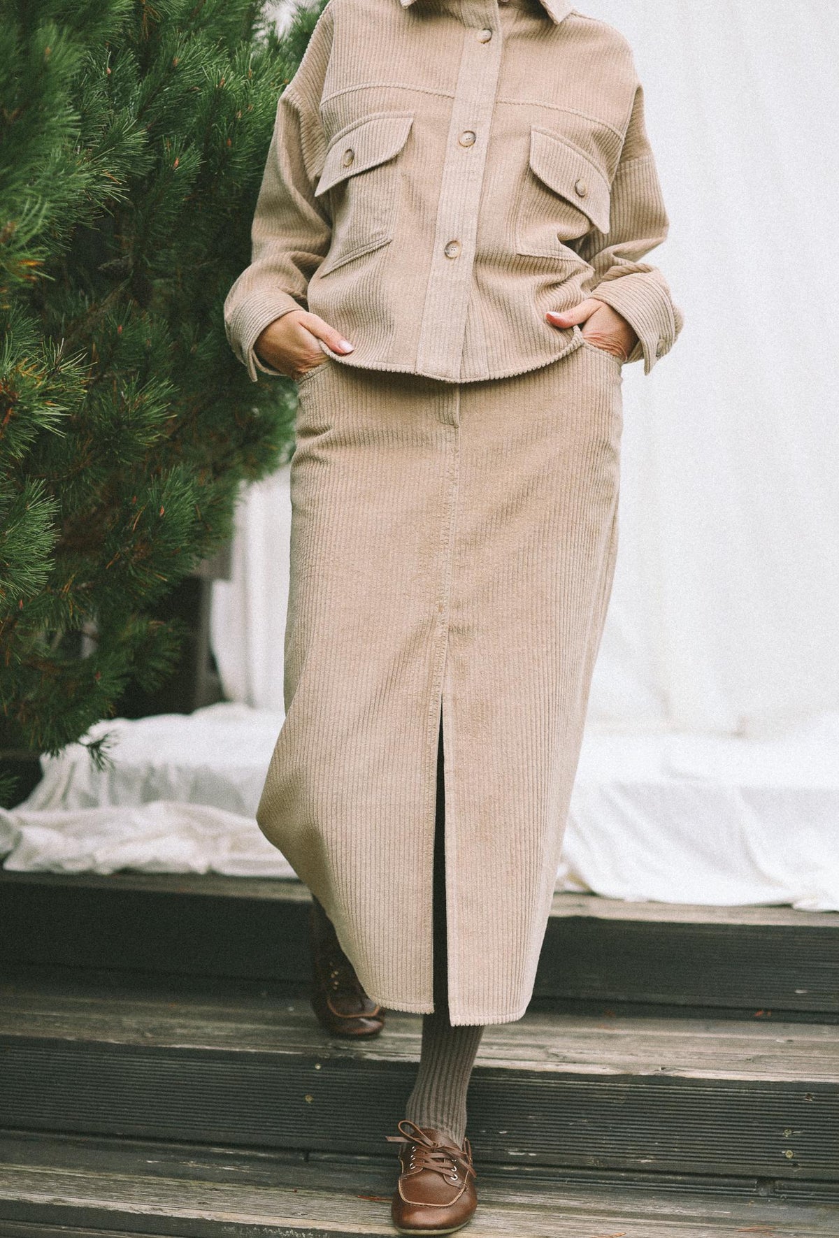 Esme Beige Cotton Oversized Shacket — view 3