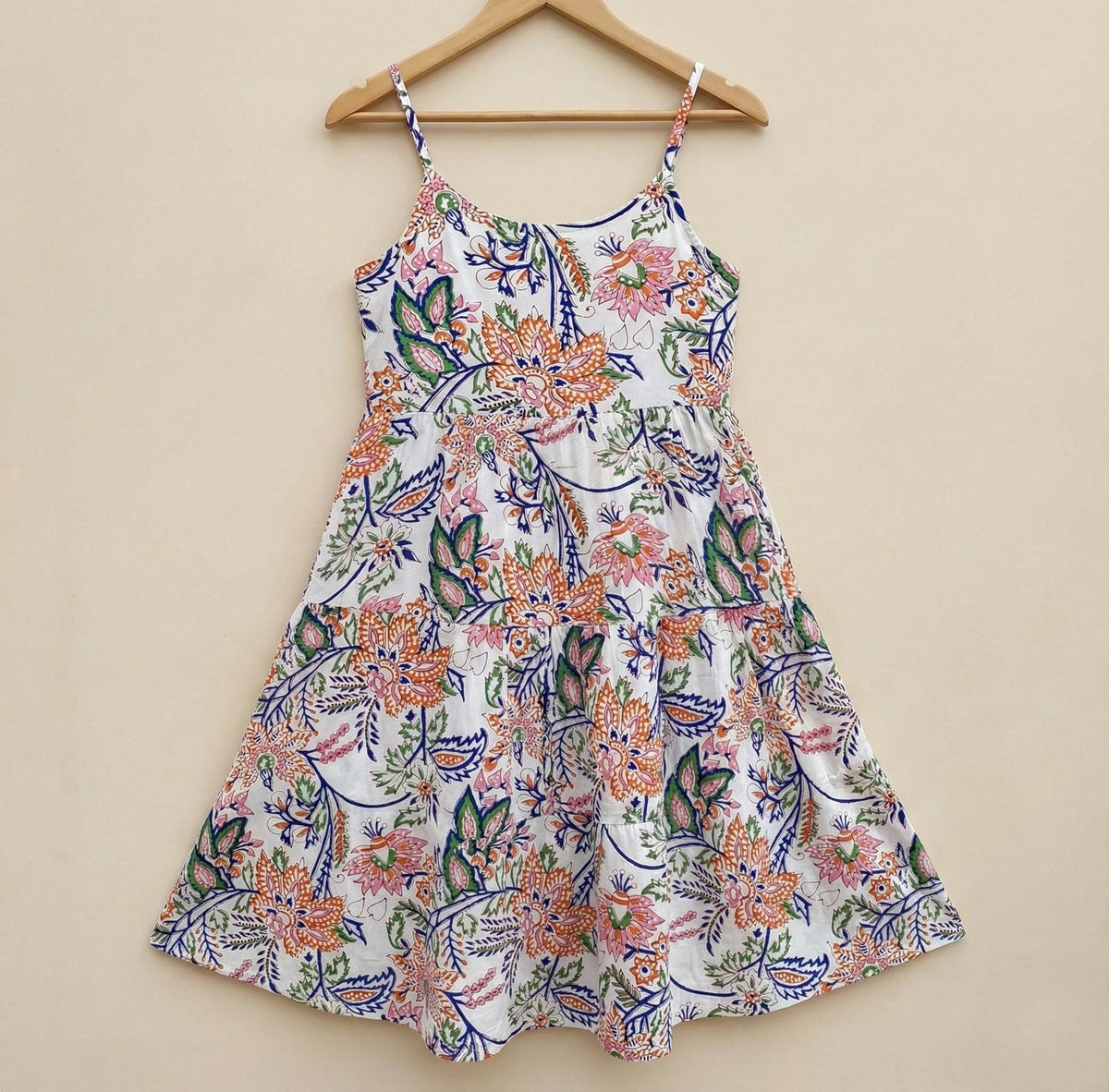 Lila Beige Cotton Tiered Midi Dress — view 2