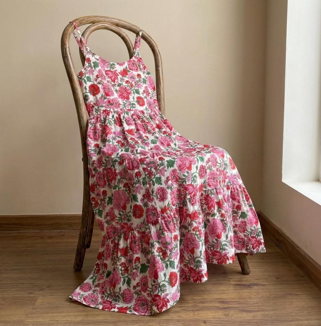 Paloma Multicolor Cotton Tiered Midi Dress — view 2