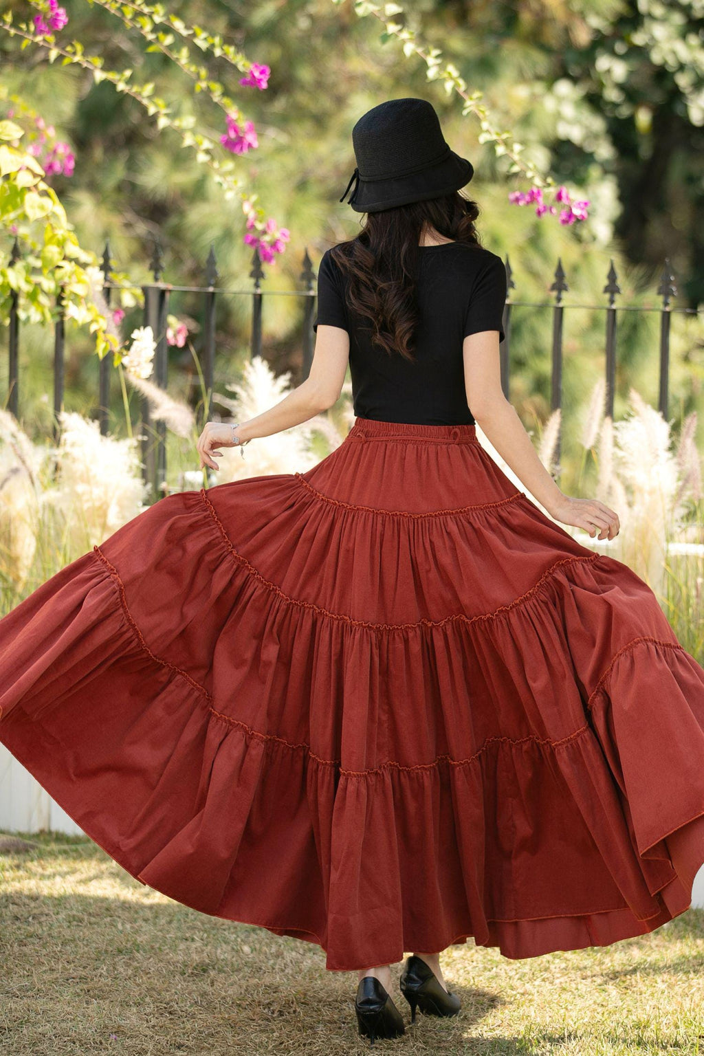 Zoe Rust Cotton Tiered Maxi Skirt — view 5