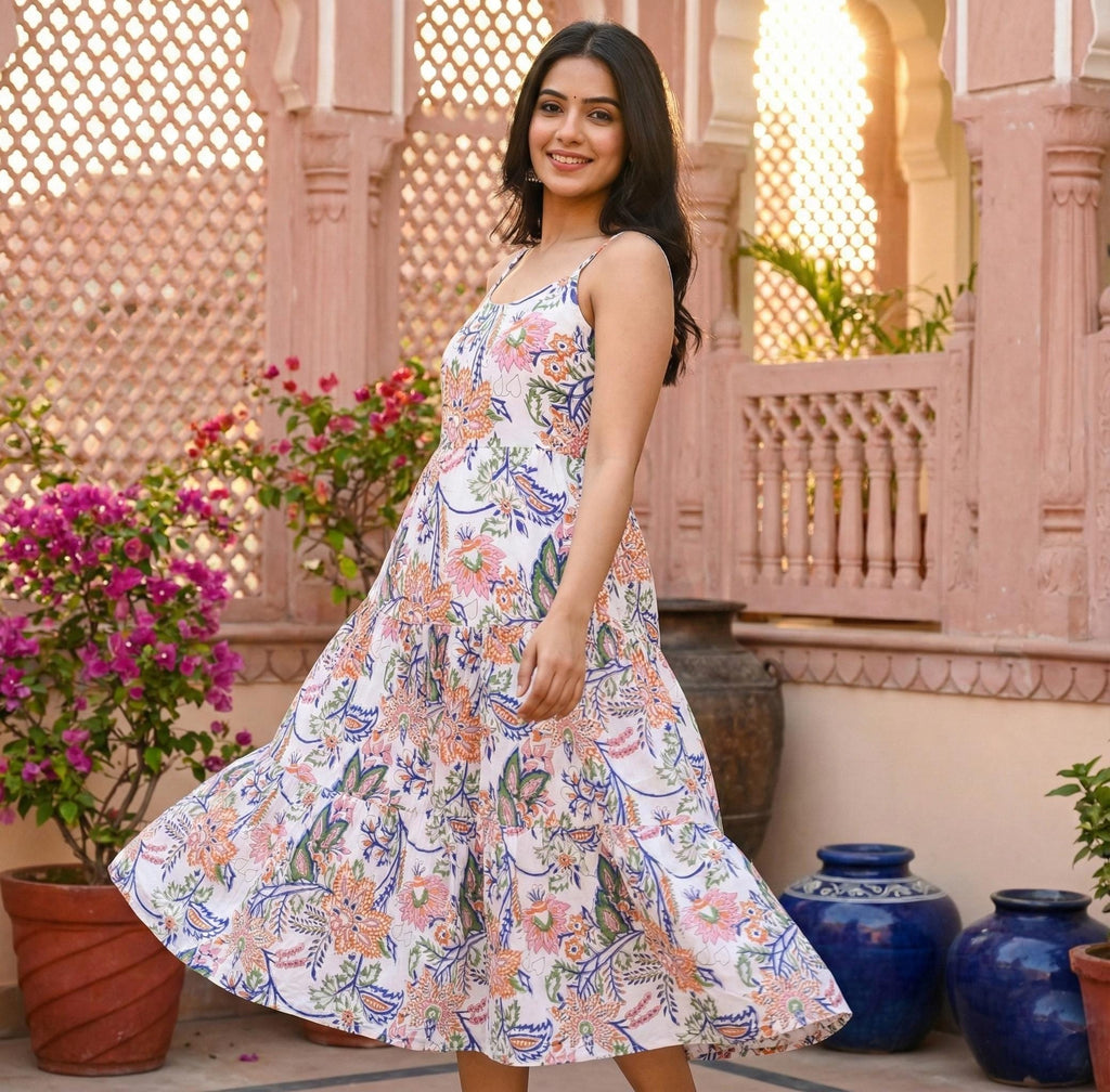Lila Beige Cotton Tiered Midi Dress — Brisa's Boutique