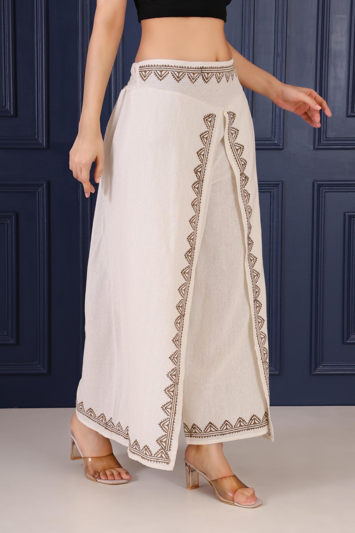 Nina Block-Print Cotton Wide-Leg Pants — view 2