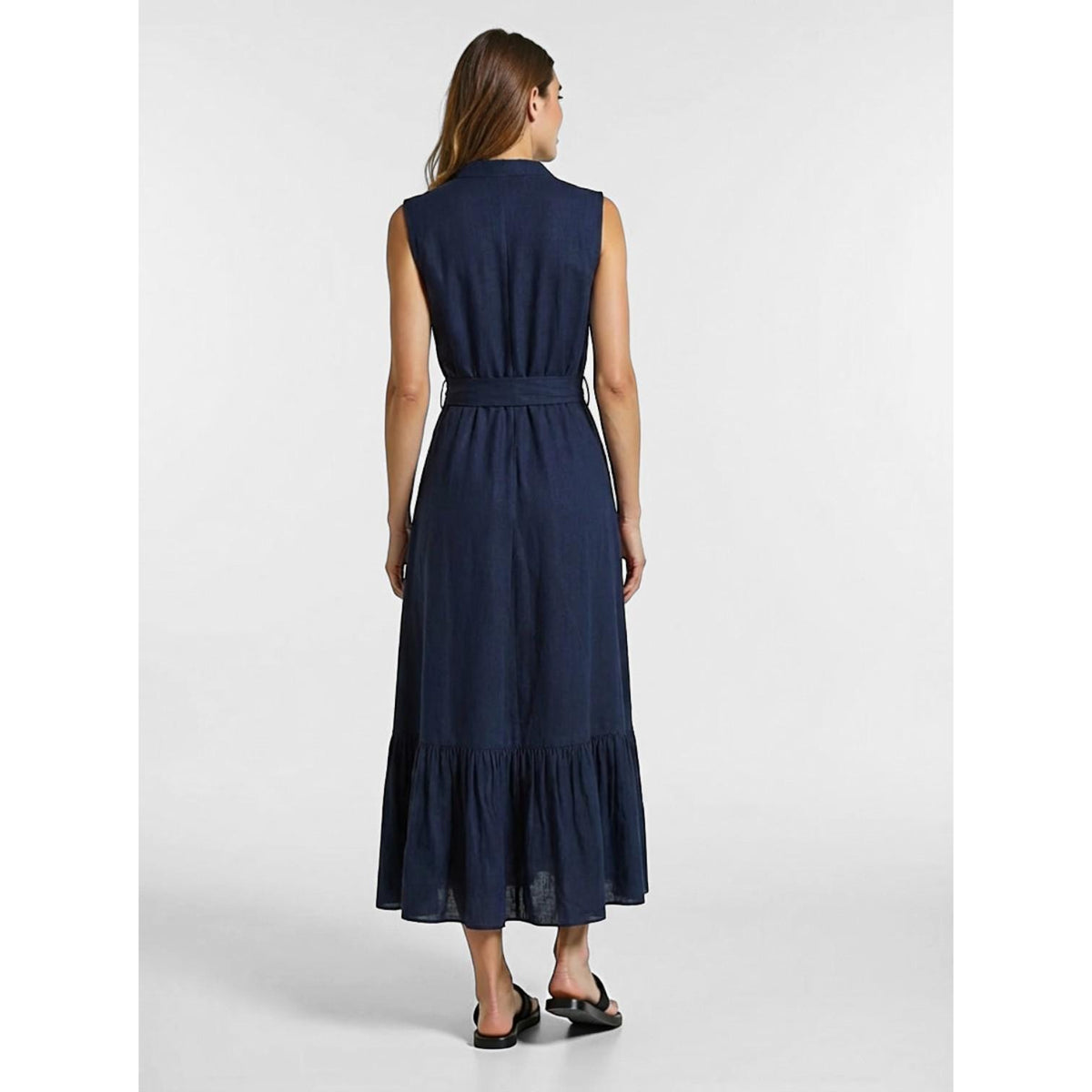 Sloane Navy Cotton Tiered Midi Dress — view 2