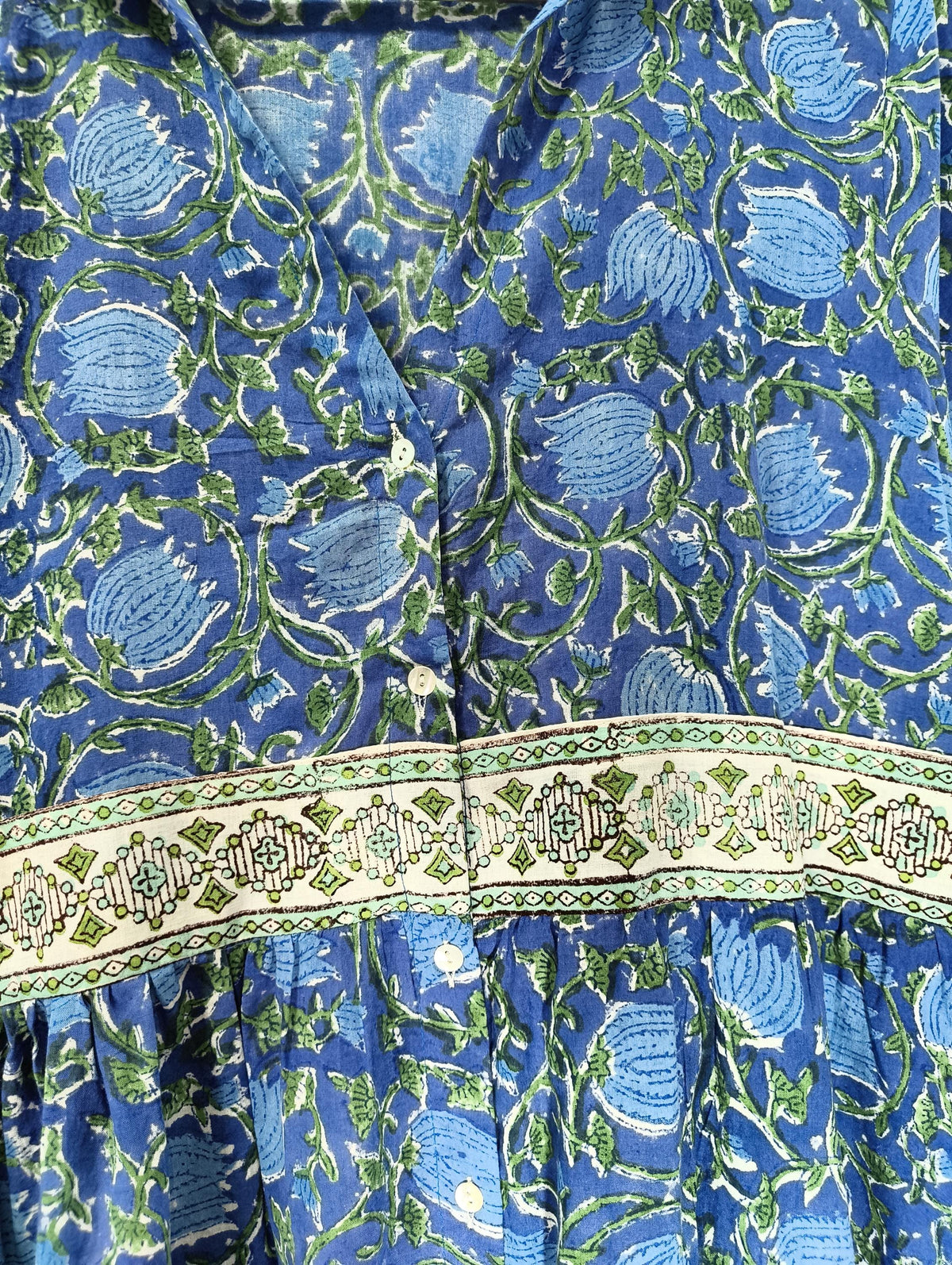 Vivi Blue Cotton Tiered Midi Dress — view 5