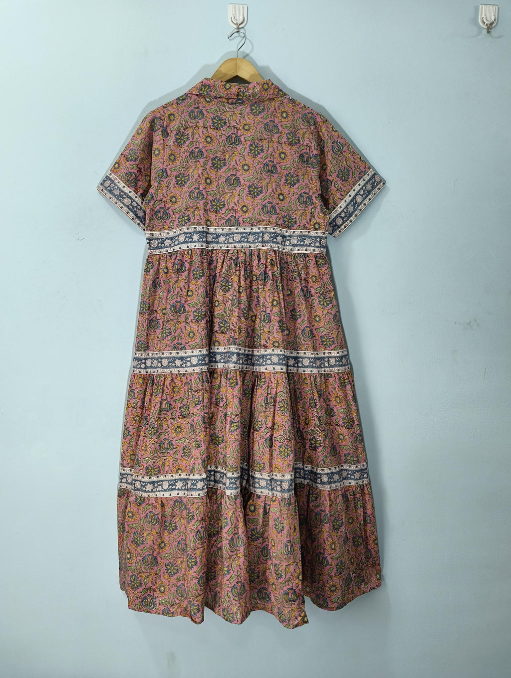 Romy Pink Cotton Tiered Midi Dress — view 5