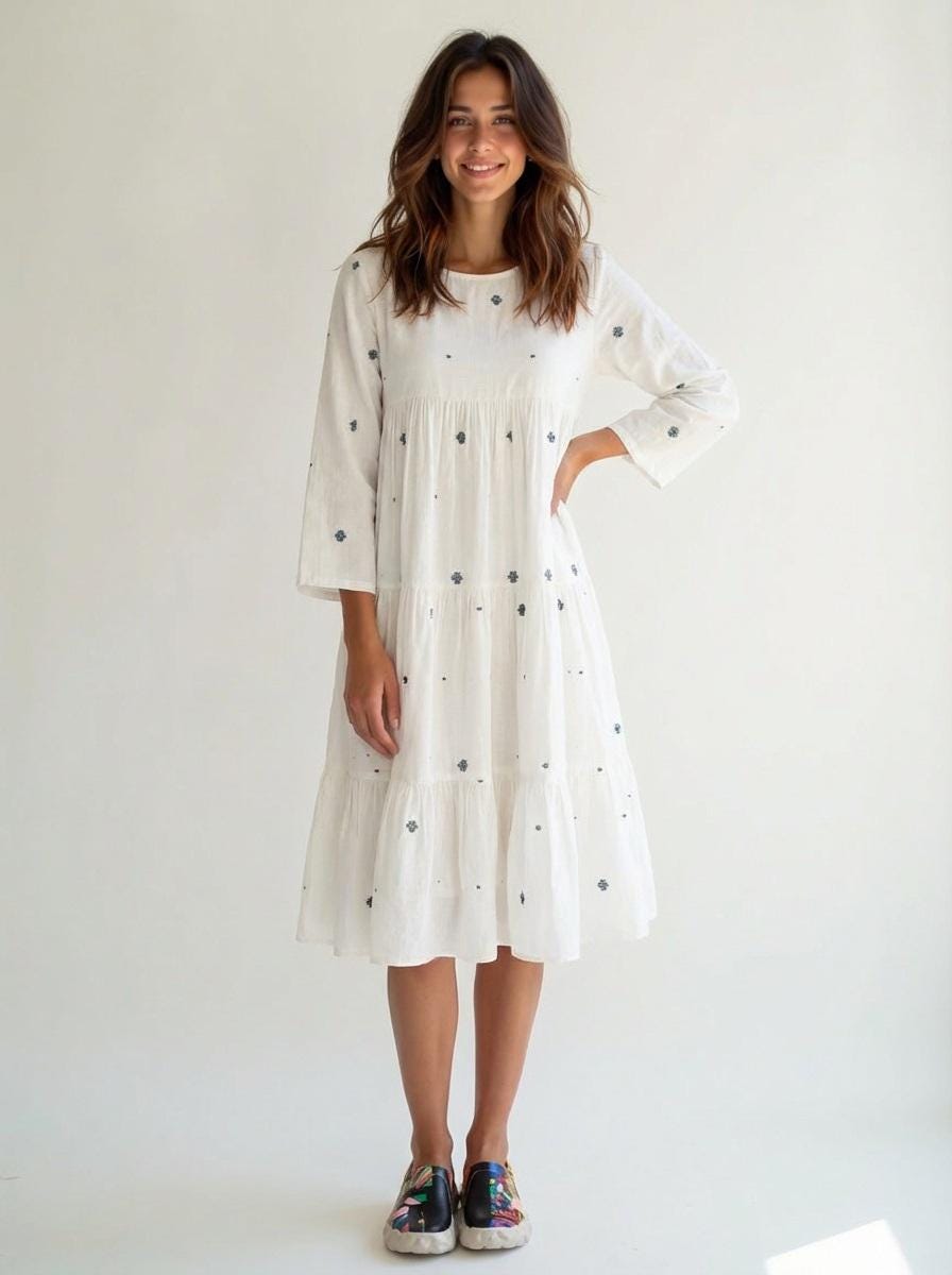 Rhea White Cotton Tiered Midi Dress — Brisa's Boutique