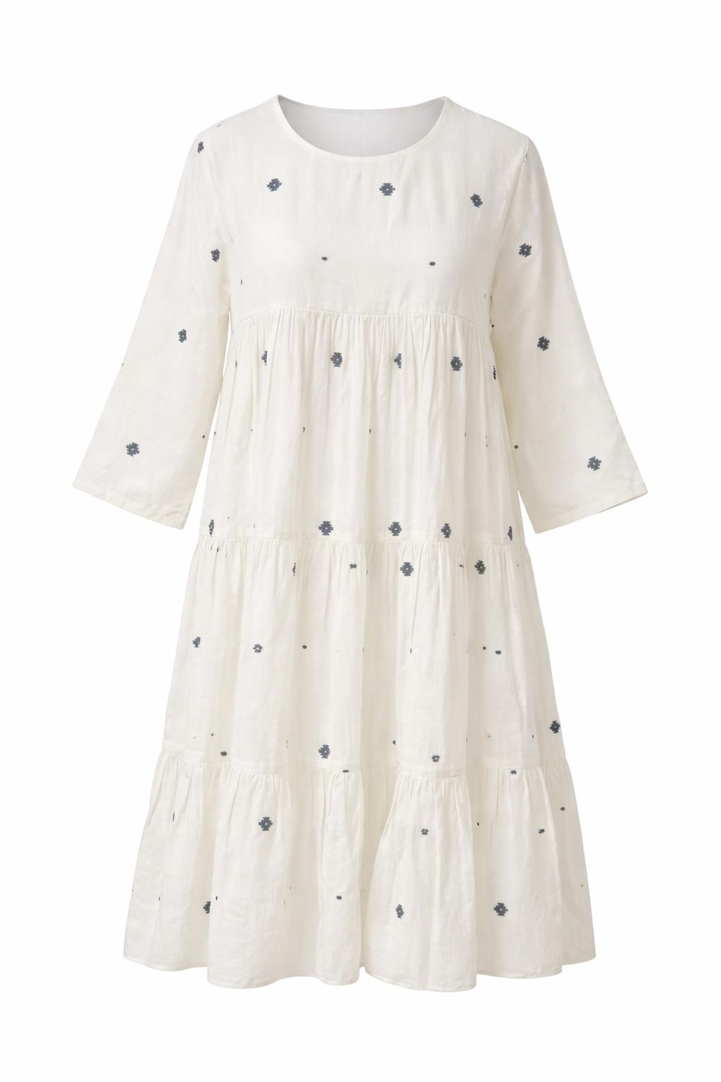 Rhea White Cotton Tiered Midi Dress — view 2