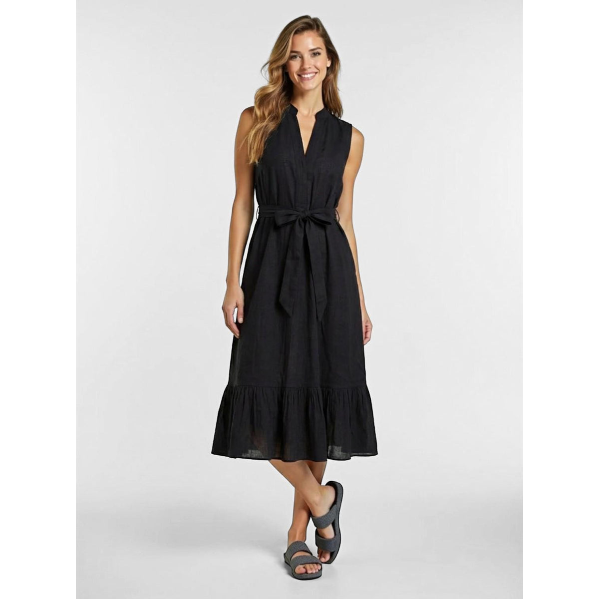 Sloane Navy Cotton Tiered Midi Dress — view 5