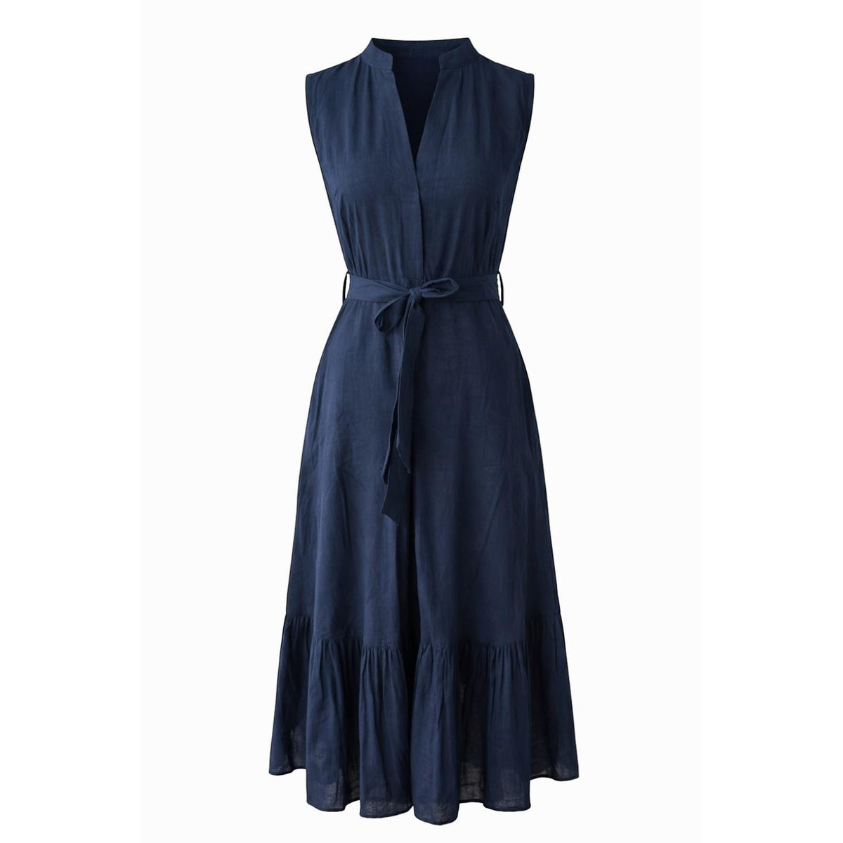 Sloane Navy Cotton Tiered Midi Dress — view 3