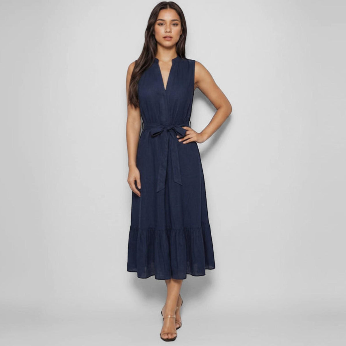 Sloane Navy Cotton Tiered Midi Dress — Brisa's Boutique