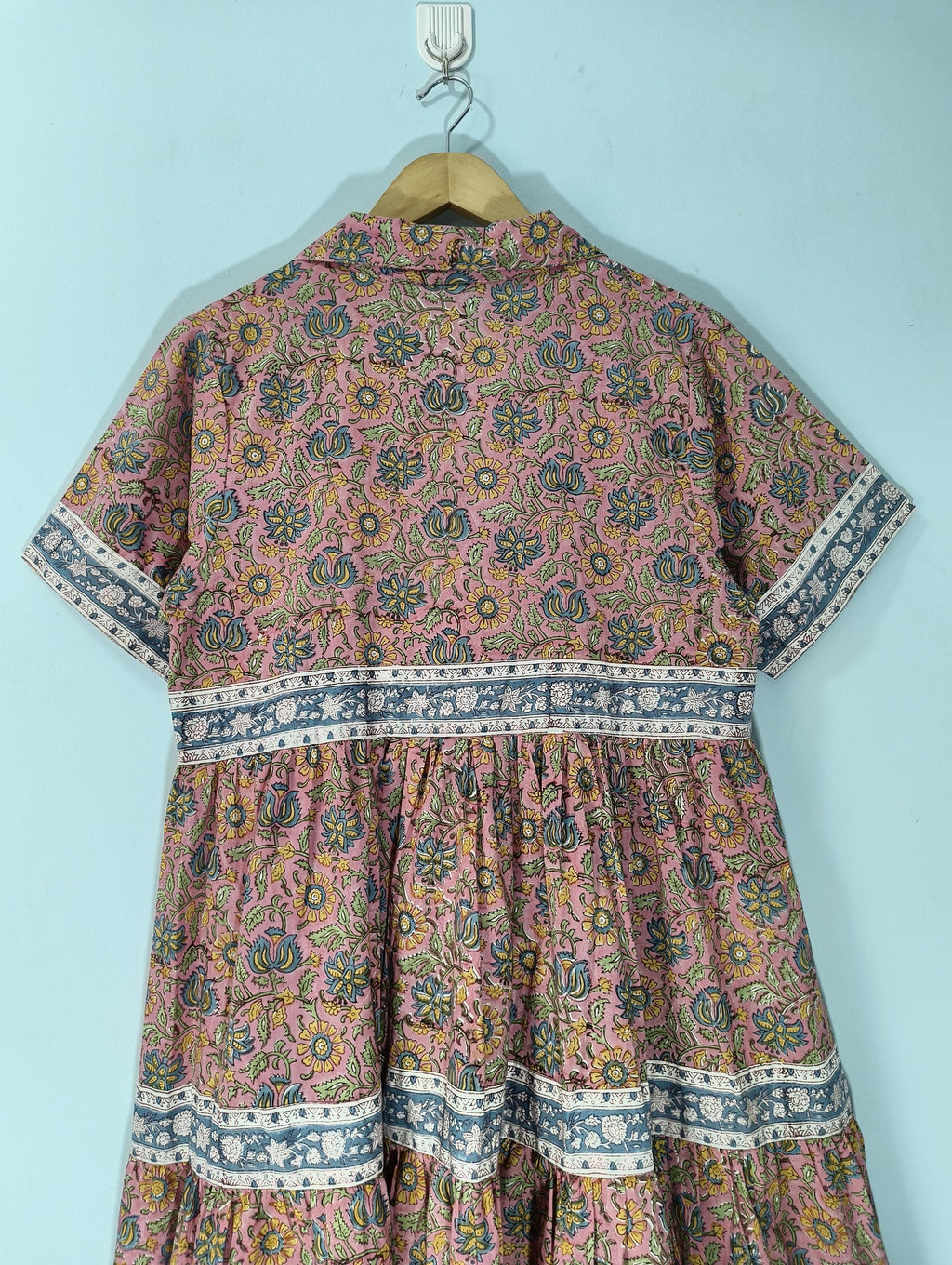 Romy Pink Cotton Tiered Midi Dress — view 6