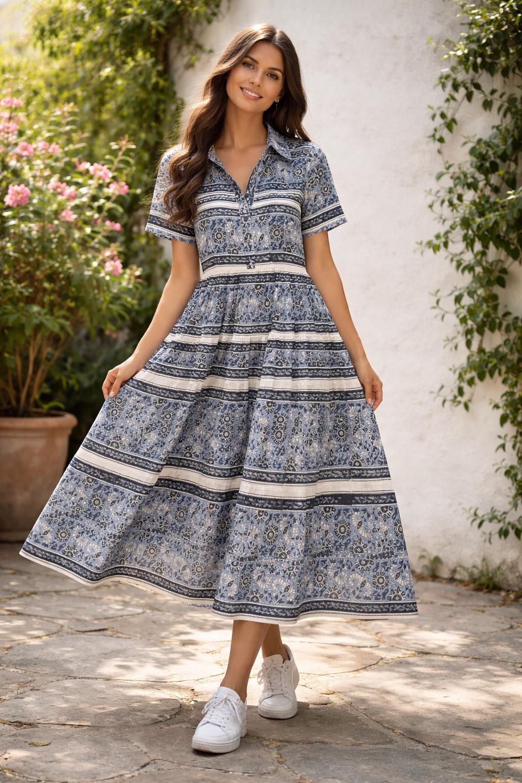 Trixie Floral Cotton Tiered Midi Dress — Brisa's Boutique