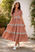 Romy Pink Cotton Tiered Midi Dress — Brisa's Boutique