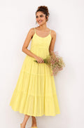 Olive Yellow Cotton Tiered Midi Dress — Brisa's Boutique