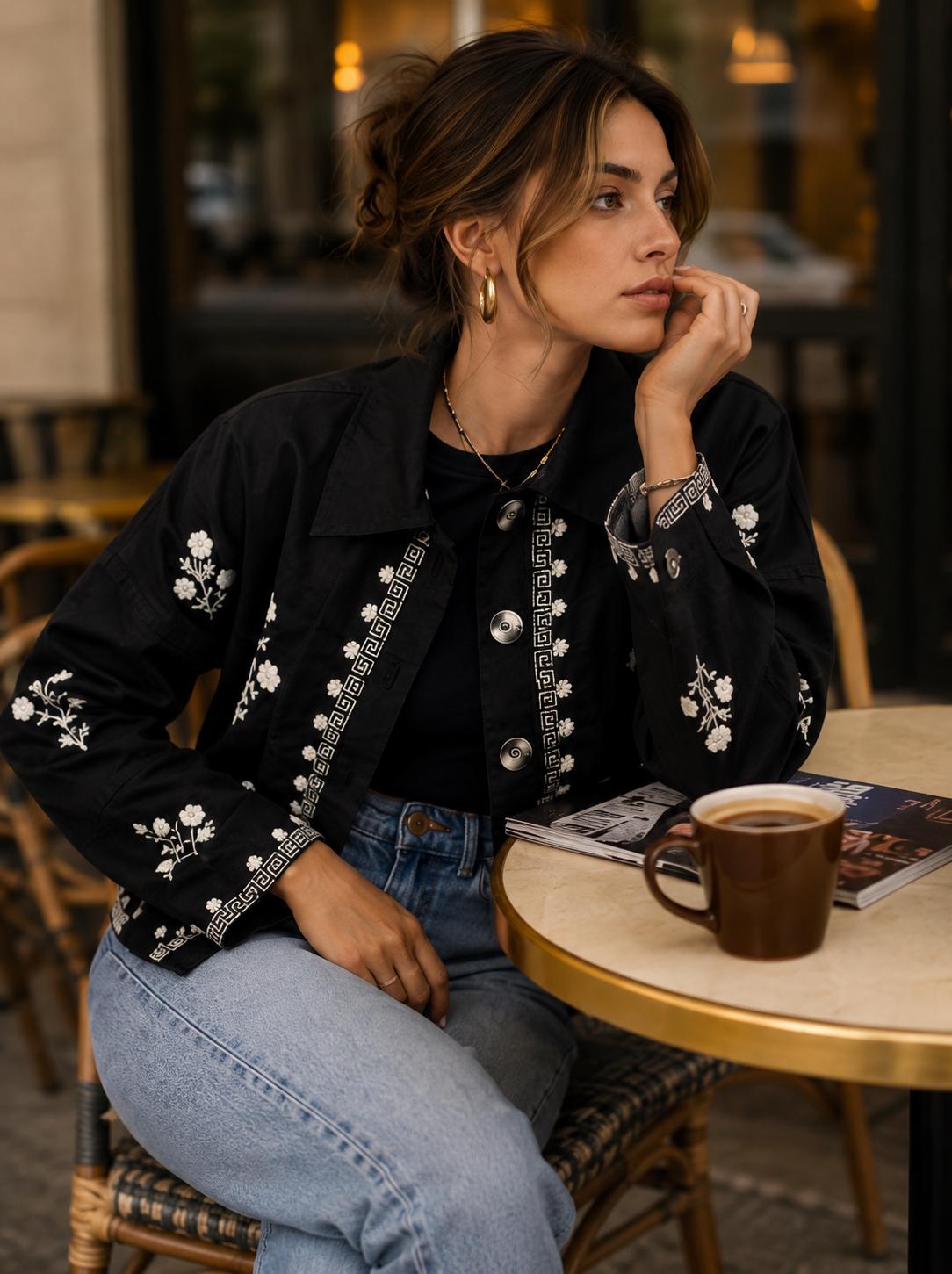 Carmen Floral Cotton Embroidered Shacket — view 4